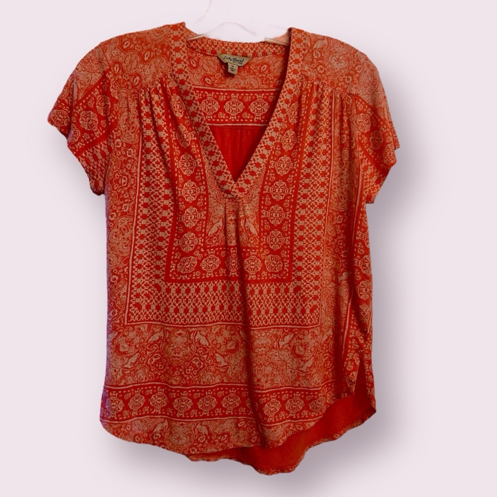 Lucky Brand Coral Floral V Neck Knit Top